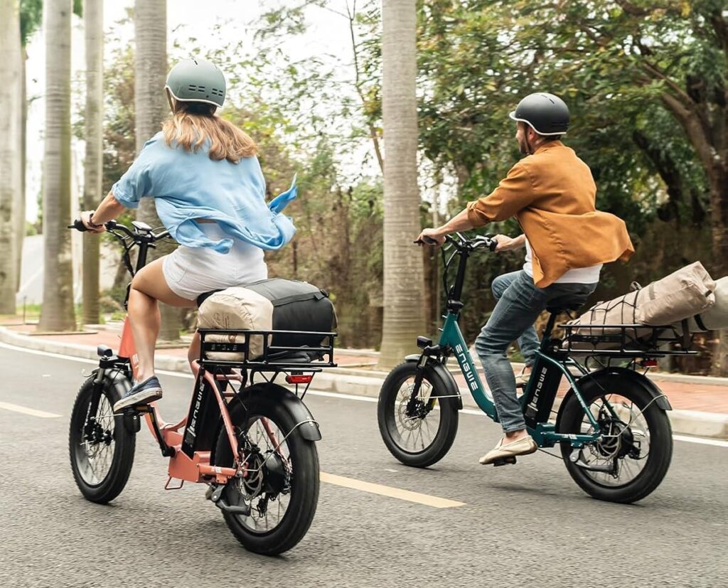 Electric bikes for commuting with step-through frame and integrated battery on urban street