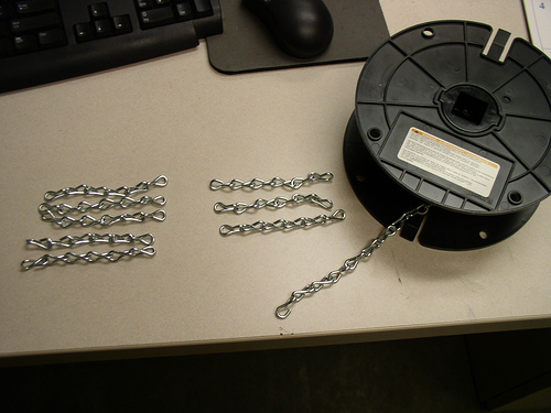 First, let some air out of your tires, then split the chain links into 6 links a strand.