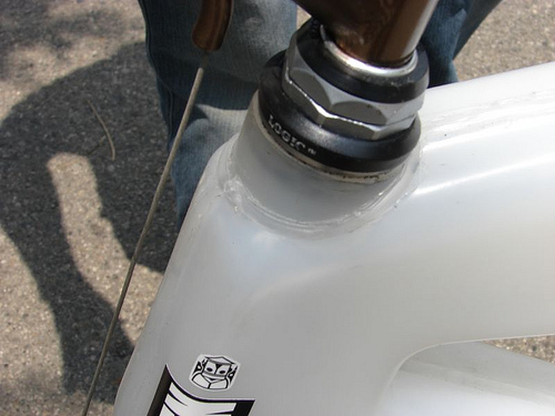 Close-up of welded plastic frame section showing layered component assembly on IV-1 prototype
