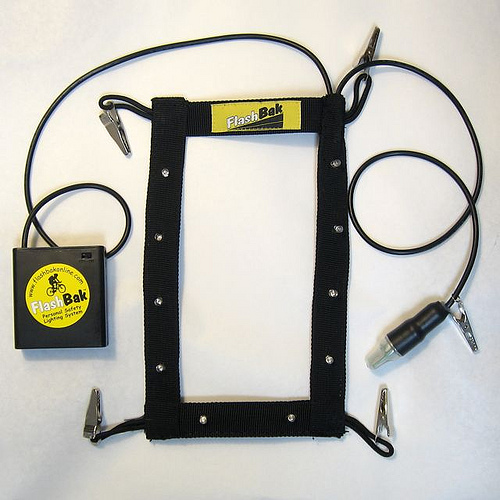Backpack Bike Light mounted on a cyclist backpack with illuminated rear panel for nighttime riding.