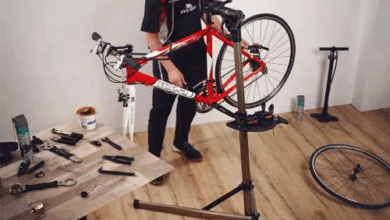 Best bike repair stands showing L-shaped and tripod base designs with mounted bicycles