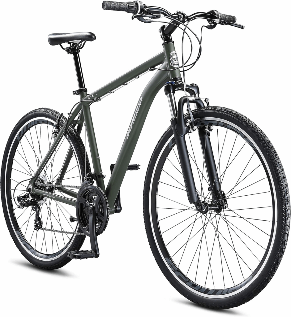 Schwinn GTX comfort hybrid bike with traditional frame and 700c wheels for versatile riding