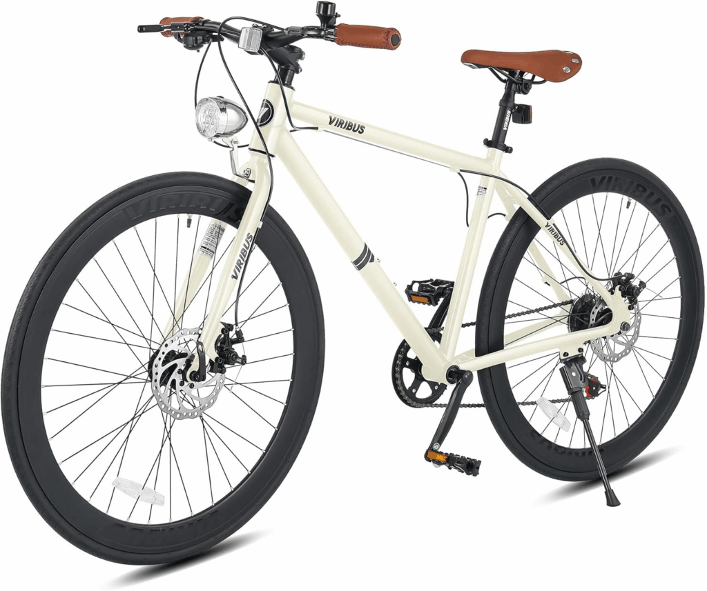 VIRIBUS hybrid bike for commuting with dual disc brakes and 21-speed Shimano drivetrain