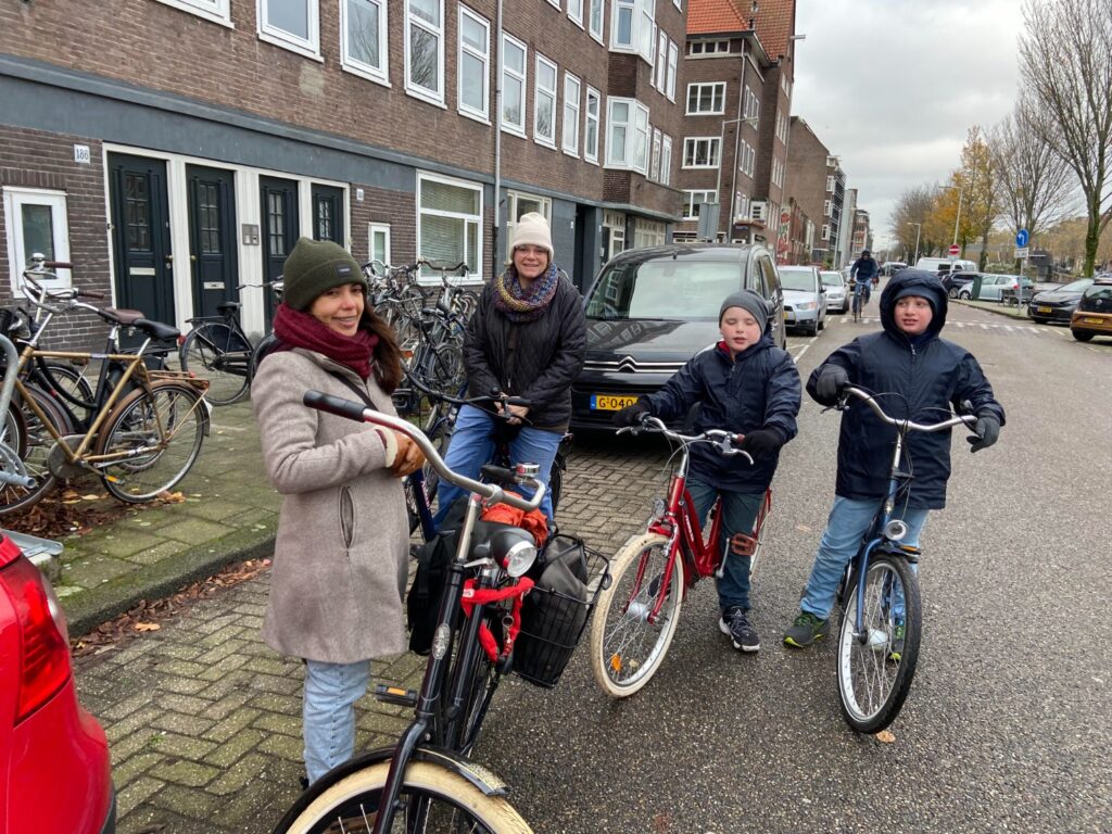 My family cold, but healthy and happy riding in Amsterdam