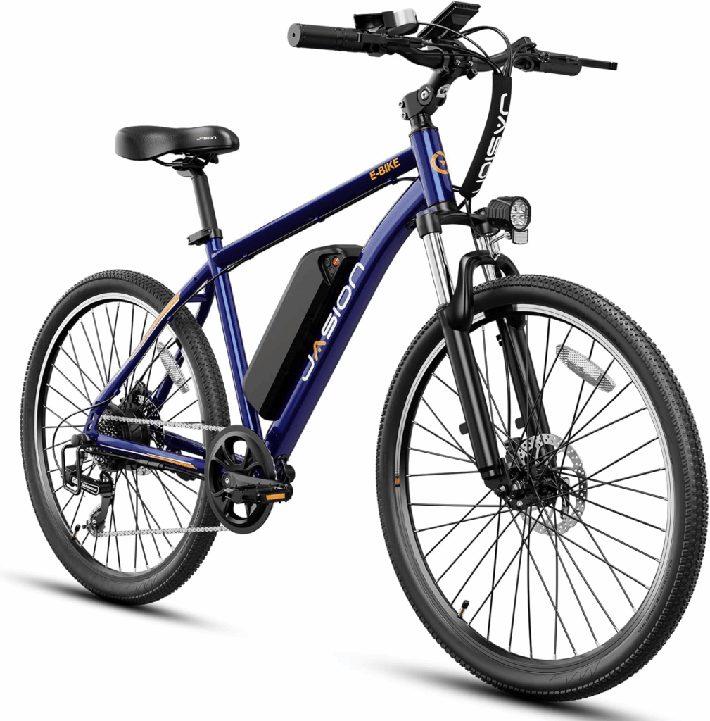 Lightweight electric mountain bike, best mountain bike for commuting, 26-inch wheels, LCD display visible