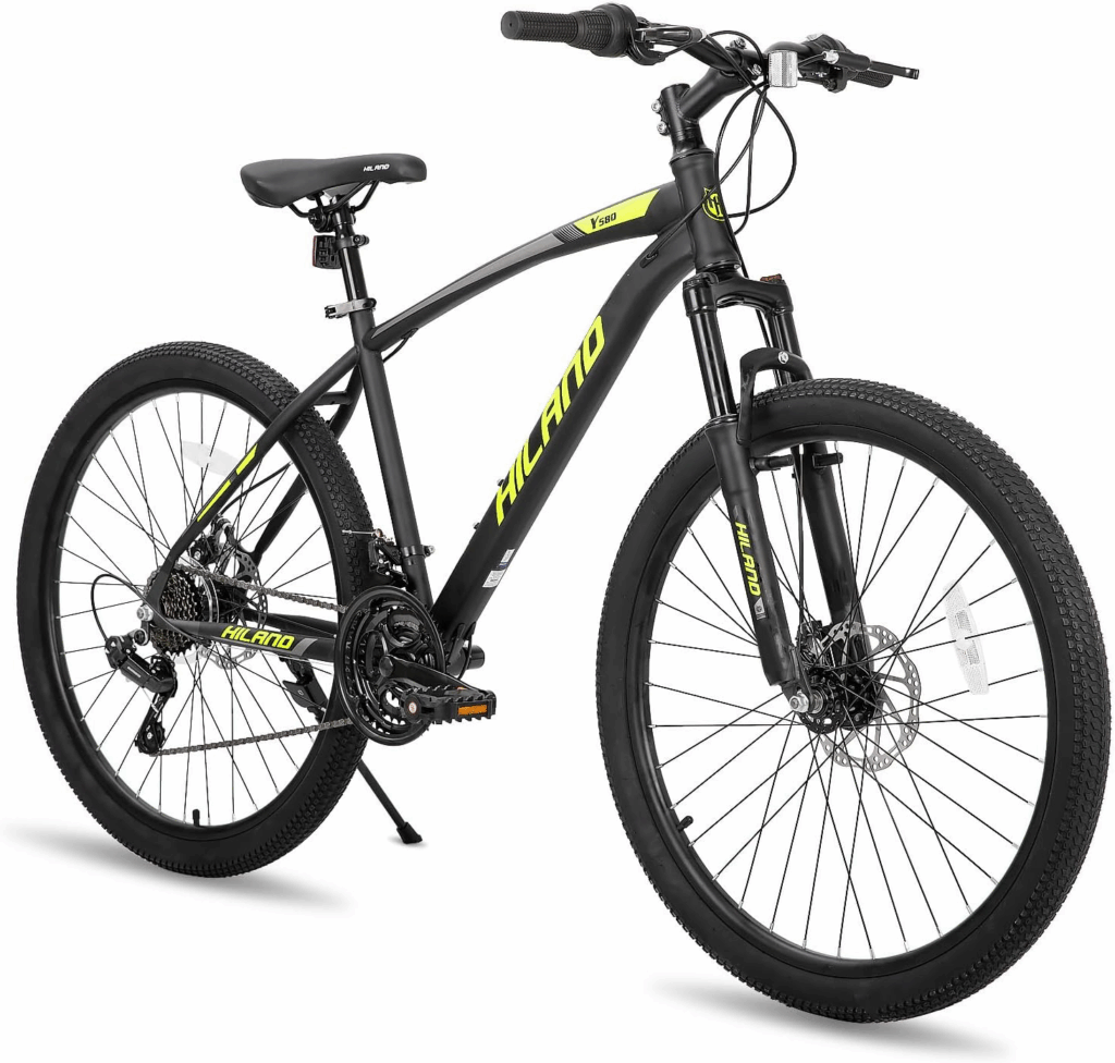 Traditional steel frame mountain bike, best mountain bike for commuting, urban street riding scene