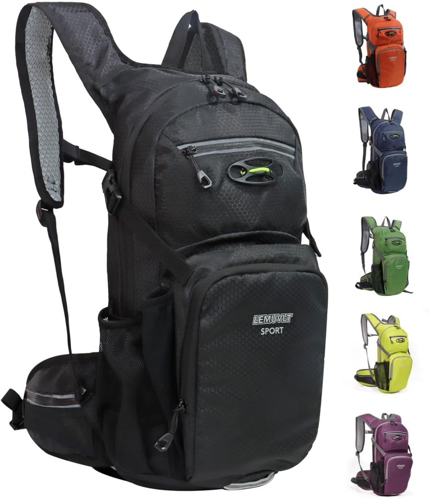 Black multi-compartment cycling backpack with padded straps, front organizer pocket, and breathable mesh back panel, designed for storage, comfort, and daily use as one of the best backpack for bike commuting for everyday riders.