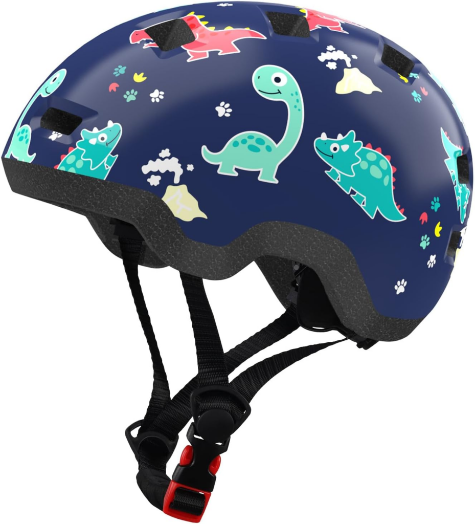 Best kids bike helmets toddler dinosaur-themed bike helmet with colorful dino graphics, lightweight shell, and adjustable chin strap on white background